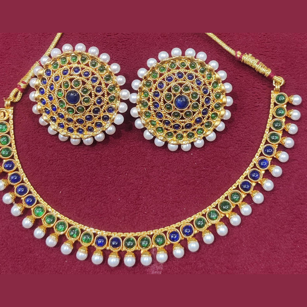 SNERA Gold Plated Pota Stone And Pearl Necklace Set
