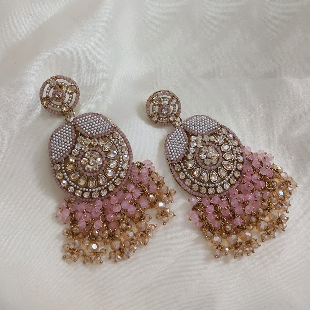 SNERA Gold Plated Crystal Stone And Beads Dangler Earrings