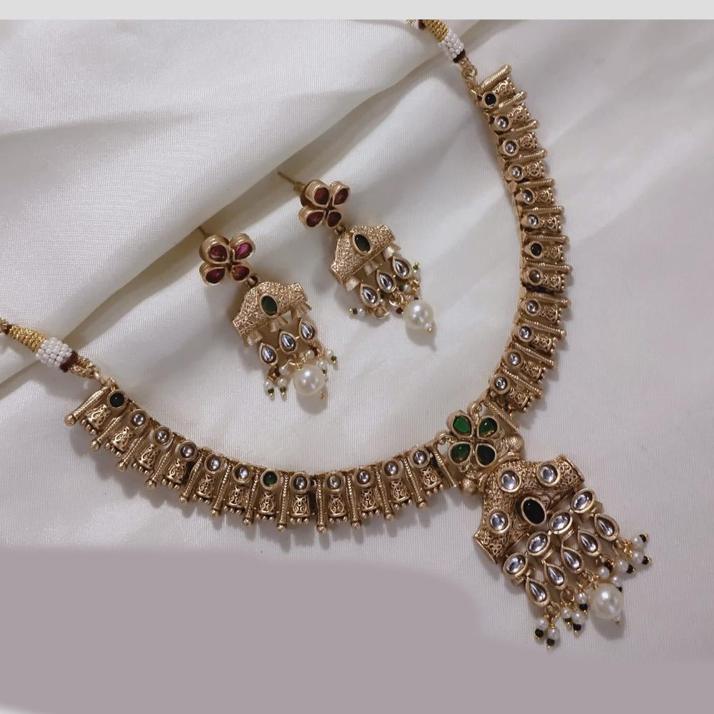SNERA Gold Plated Kundan Stone And Beads Necklace Set