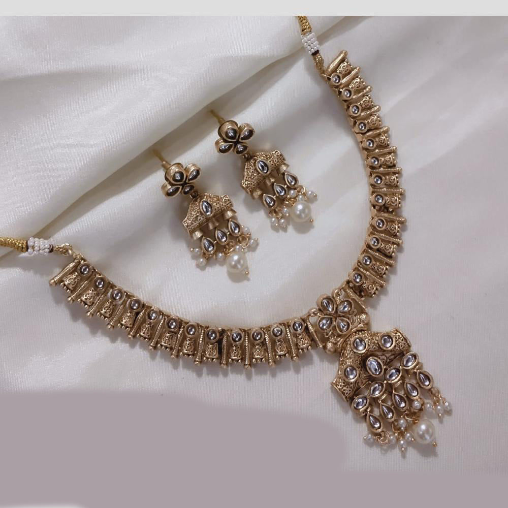 SNERA Gold Plated Kundan Stone And Beads Necklace Set