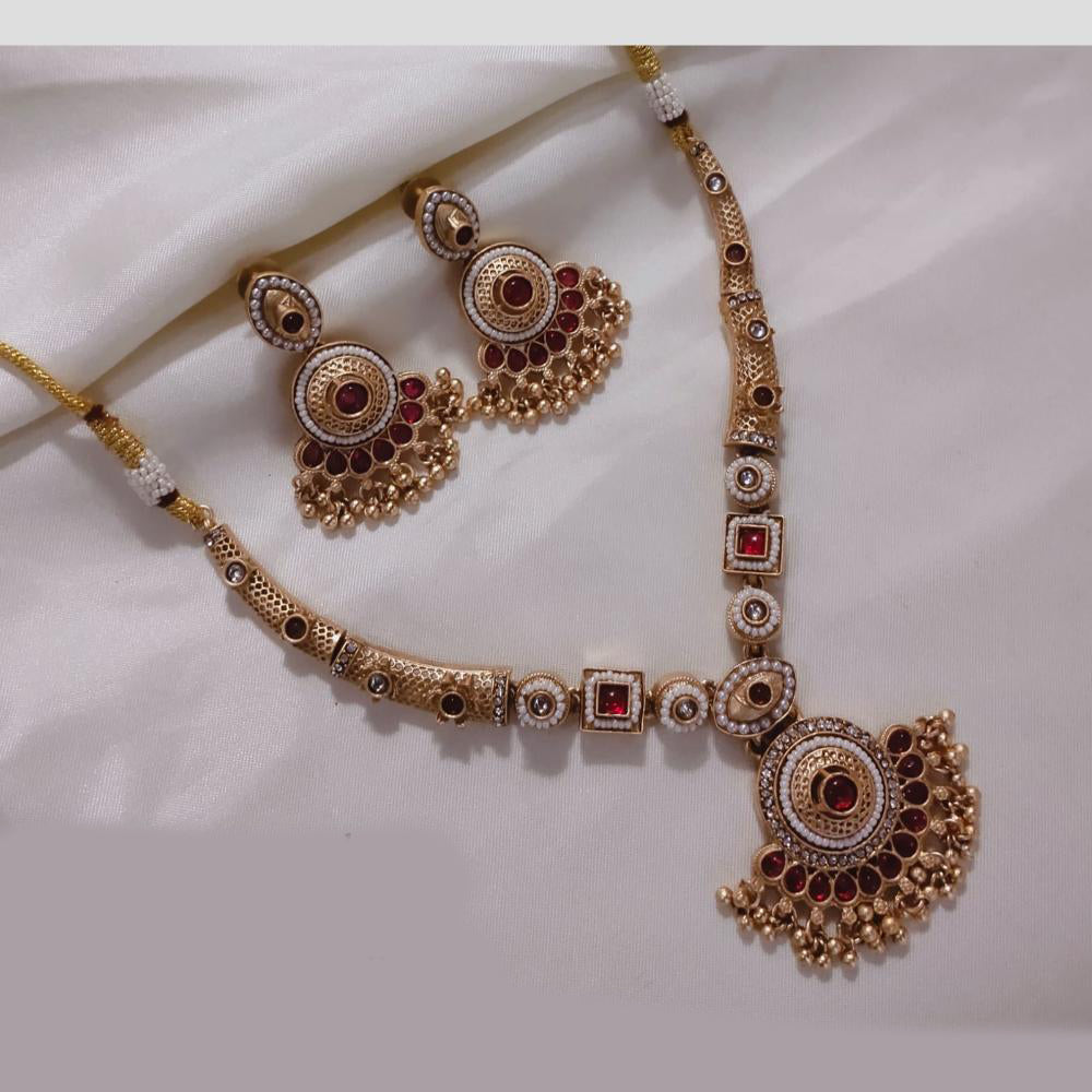 SNERA Gold Plated Kundan Stone And Beads Necklace Set