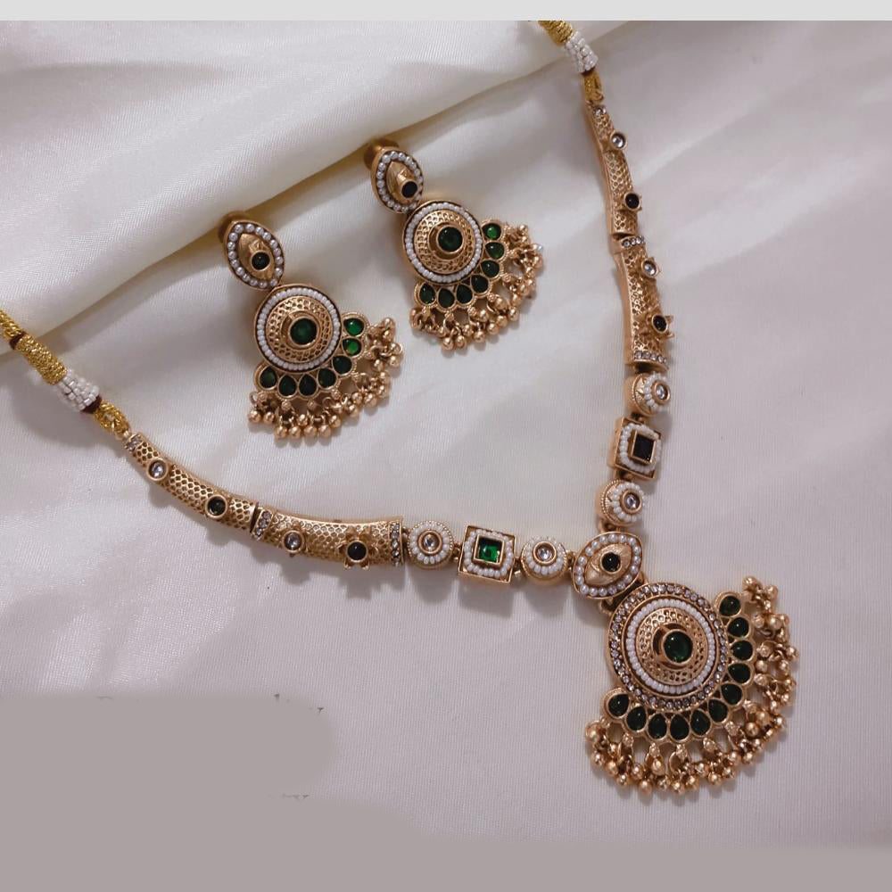 SNERA Gold Plated Kundan Stone And Beads Necklace Set