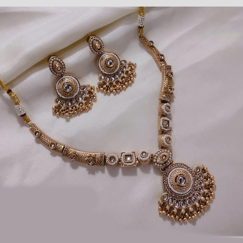 SNERA Gold Plated Kundan Stone And Beads Necklace Set