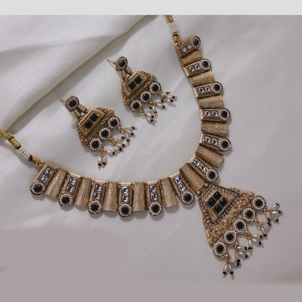 SNERA Gold Plated Kundan Stone And Beads Necklace Set