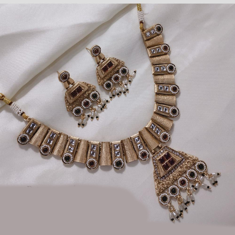 SNERA Gold Plated Kundan Stone And Beads Necklace Set