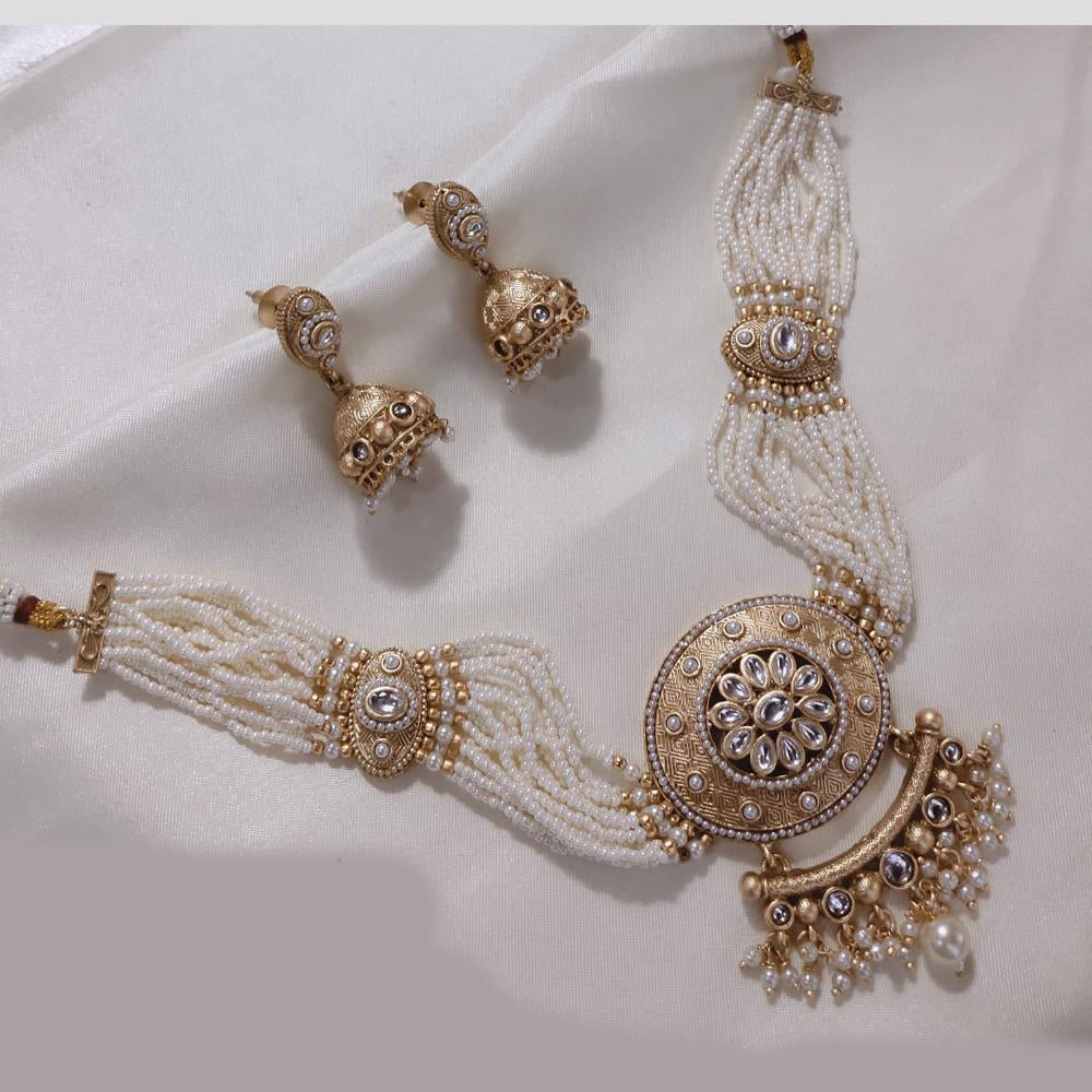 SNERA Gold Plated Kundan Stone And Beads Necklace Set