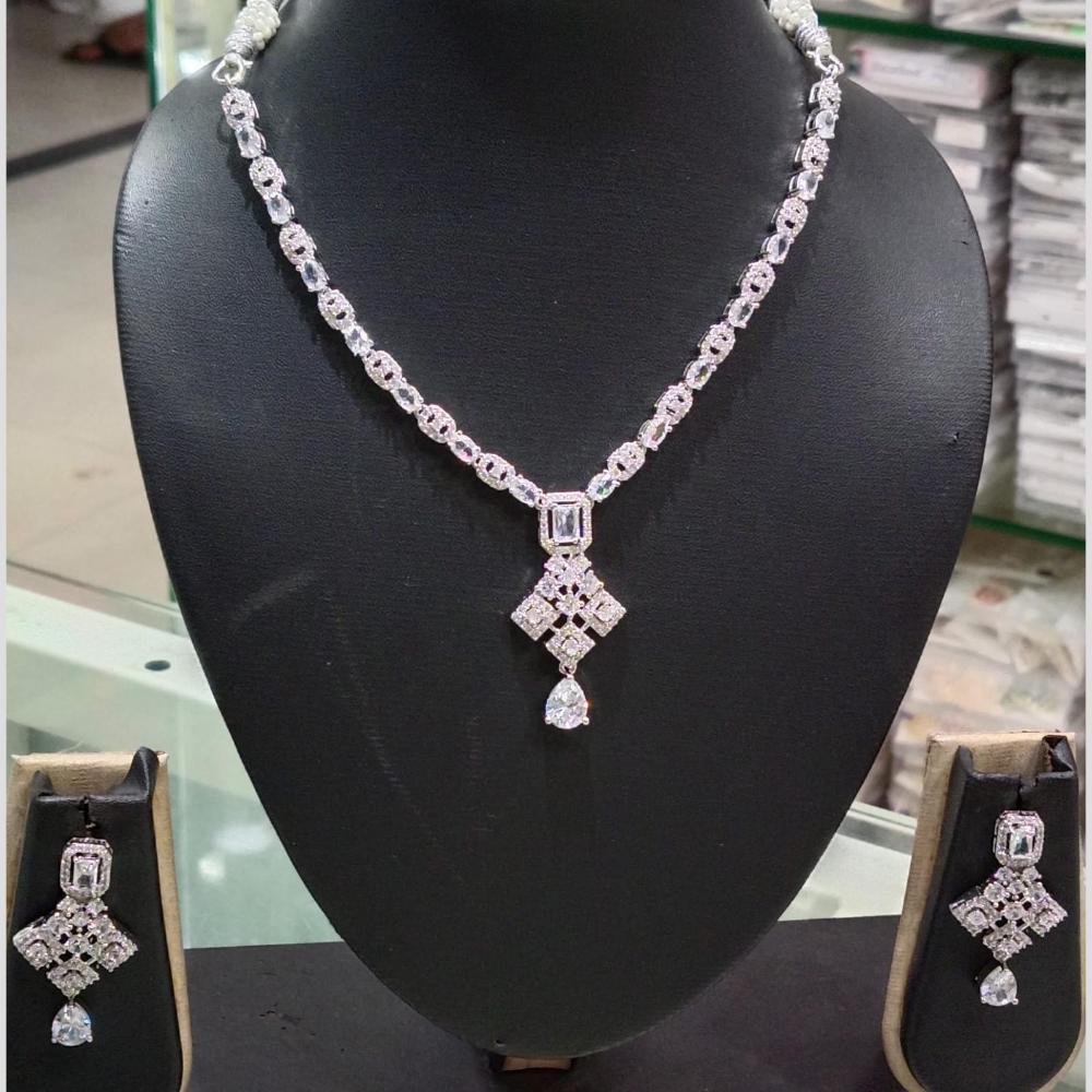 SNERA Silver Plated American Diamond Necklace Set