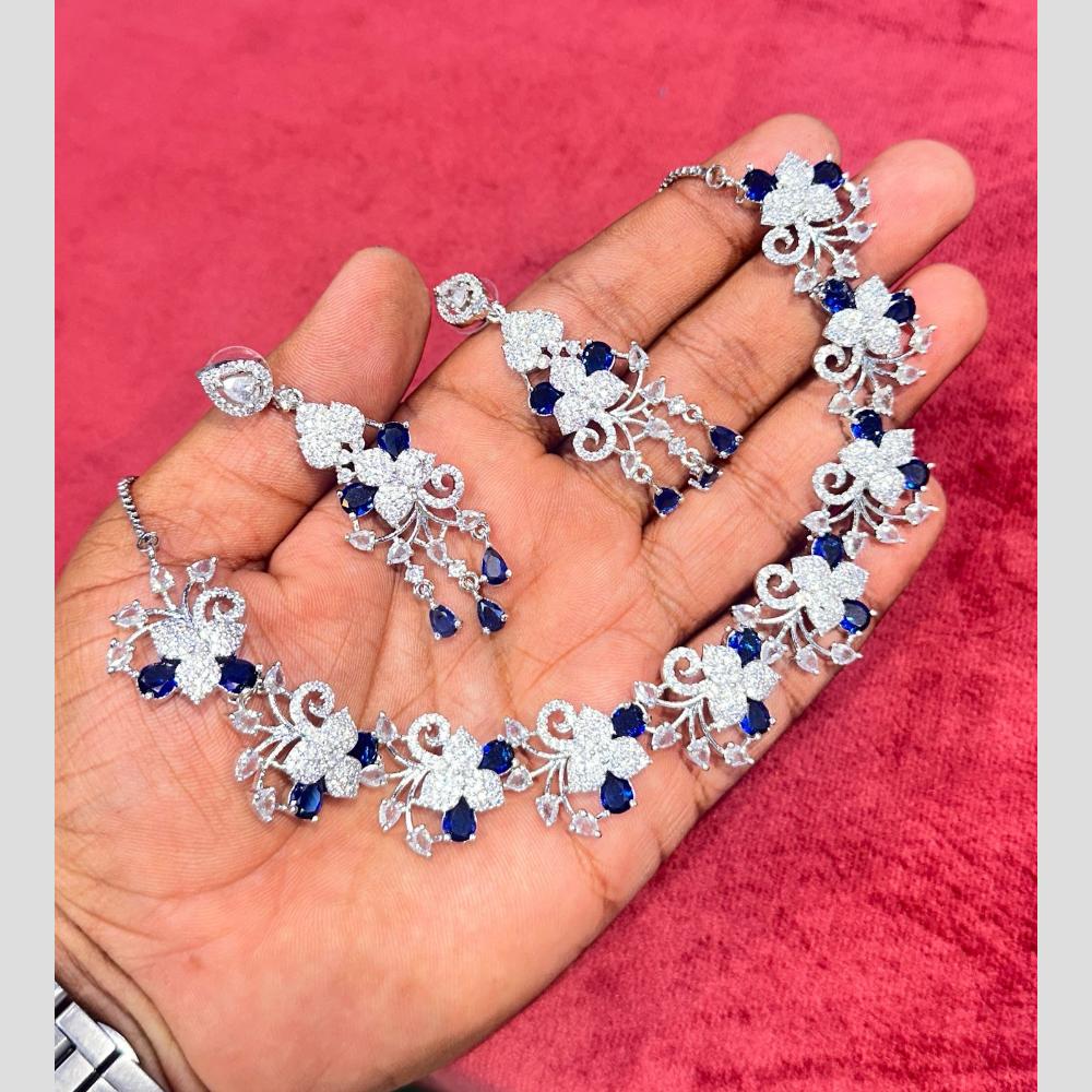 SNERA Silver Plated American Diamond Necklace Set