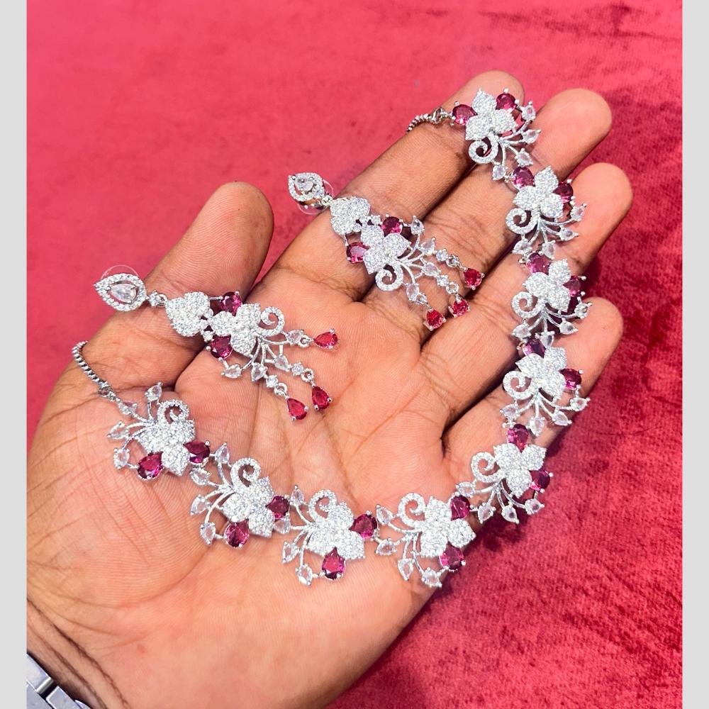 SNERA Silver Plated American Diamond Necklace Set