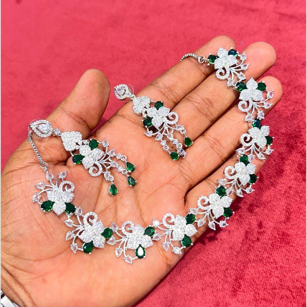 SNERA Silver Plated American Diamond Necklace Set