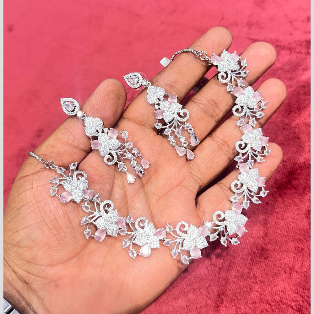 SNERA Silver Plated American Diamond Necklace Set