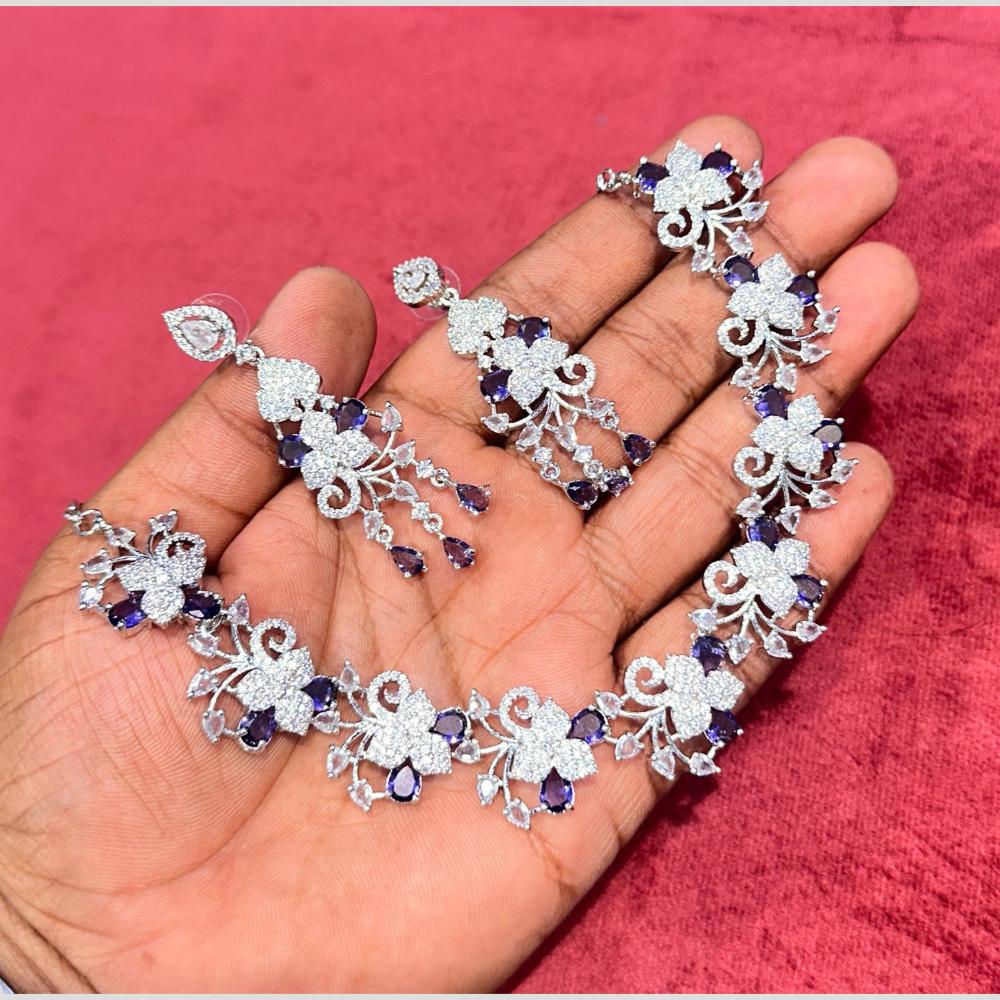 SNERA Silver Plated American Diamond Necklace Set