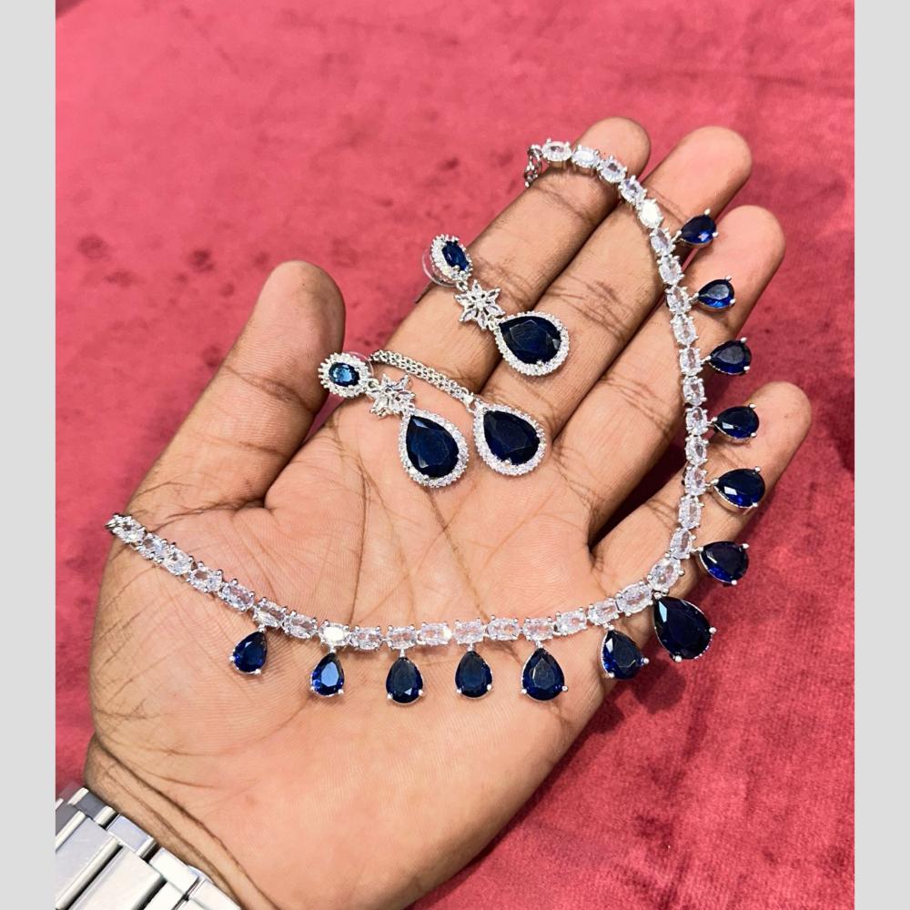 SNERA Silver Plated American Diamond Necklace Set