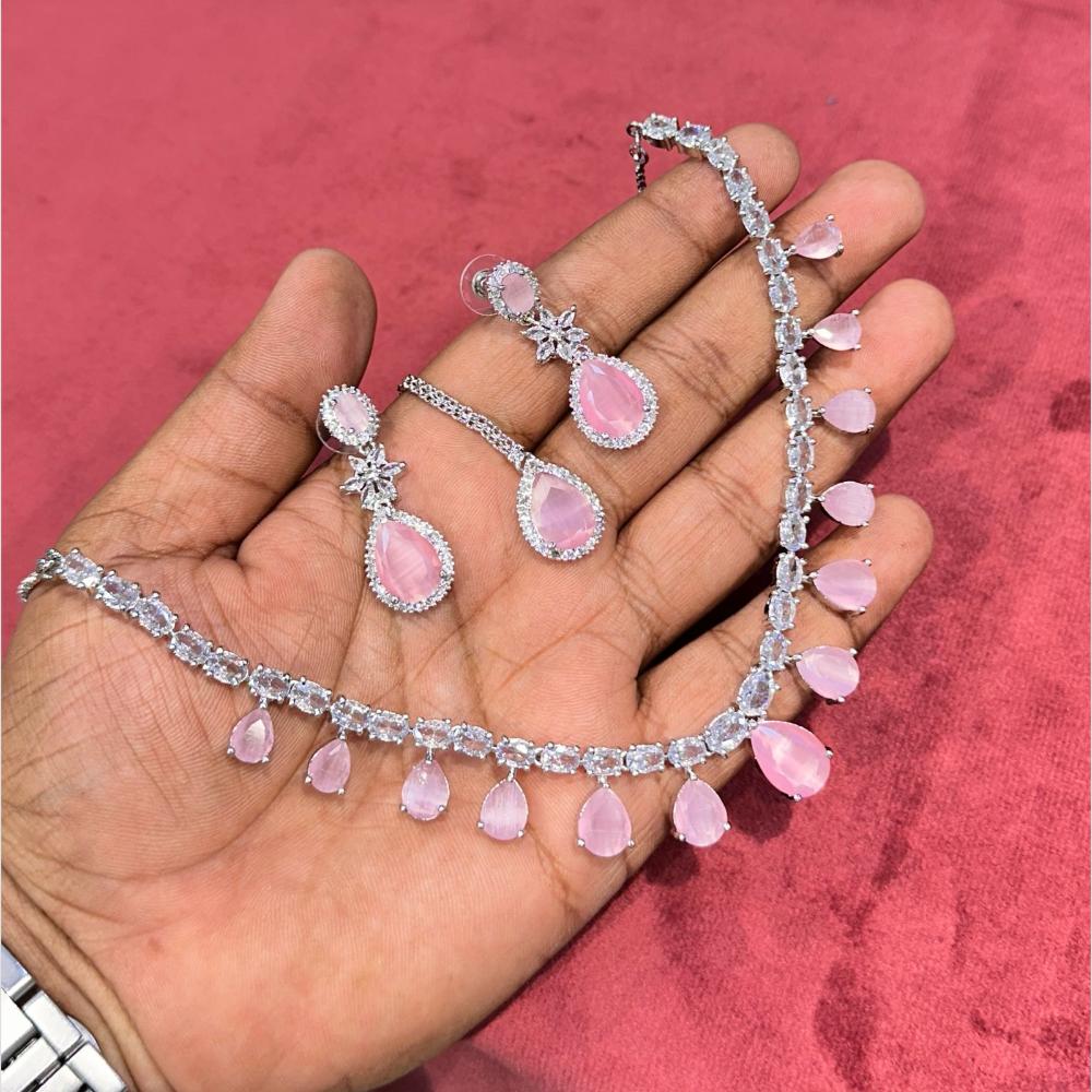 SNERA Silver Plated American Diamond Necklace Set