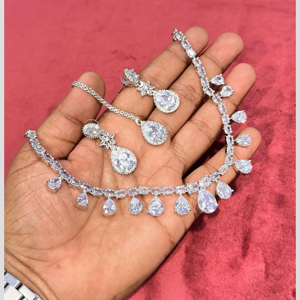SNERA Silver Plated American Diamond Necklace Set