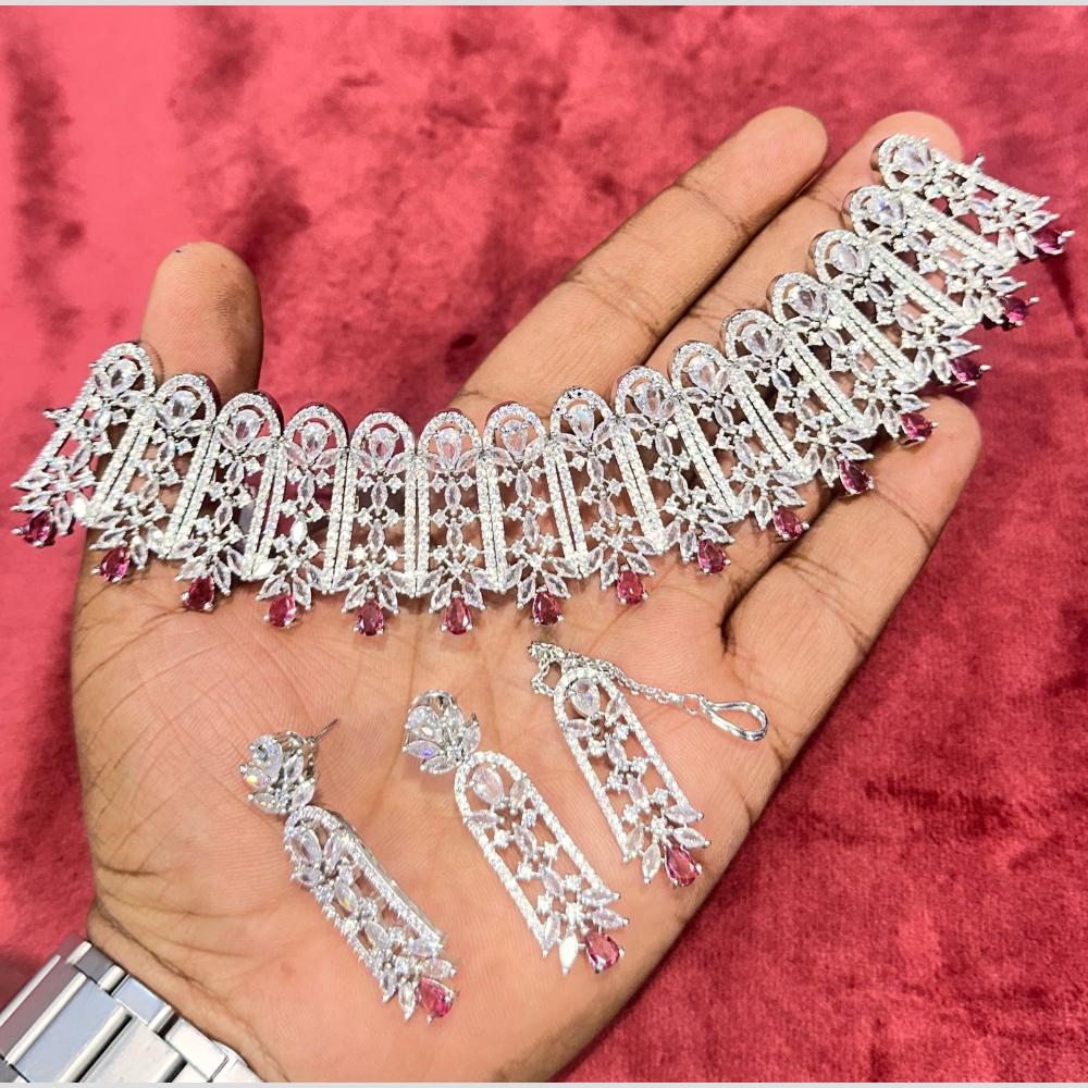 SNERA Silver Plated American Diamond Necklace Set