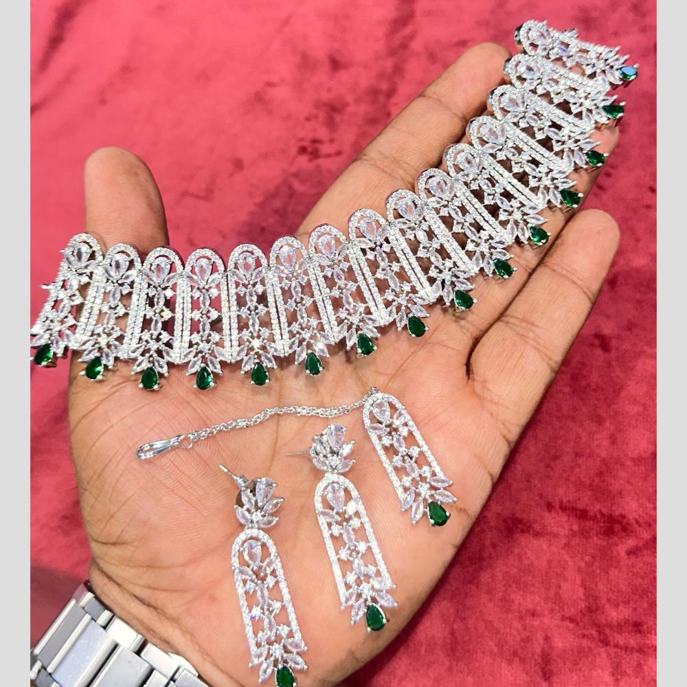 SNERA Silver Plated American Diamond Necklace Set