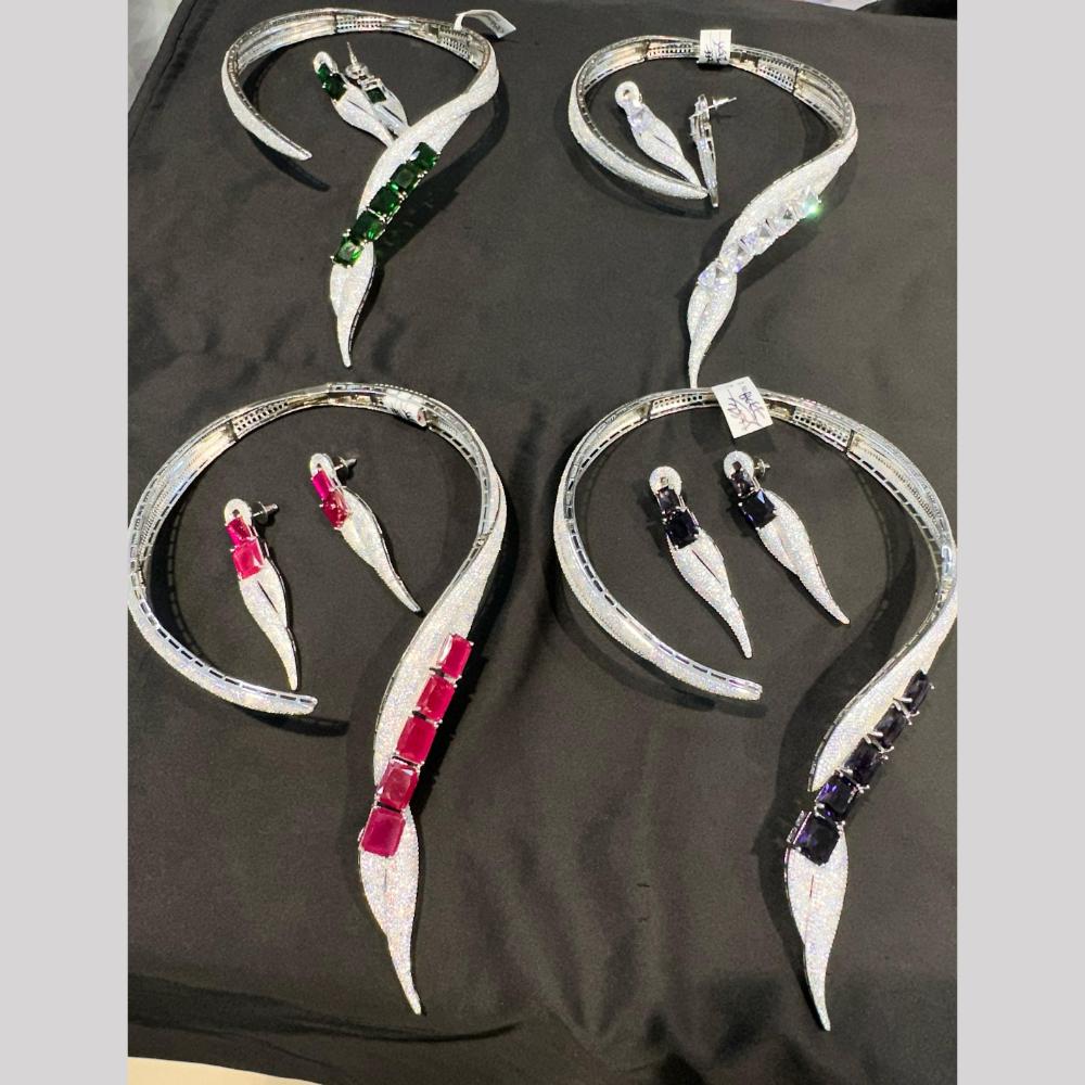 SNERA Silver Plated American Diamond Necklace Set