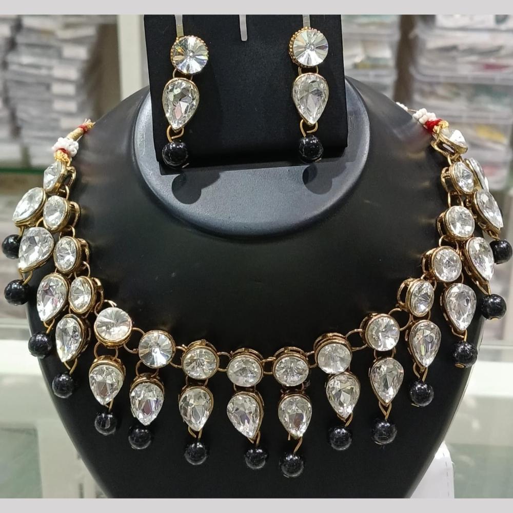 SNERA Gold Plated Crystal Stone And Beads Necklace Set