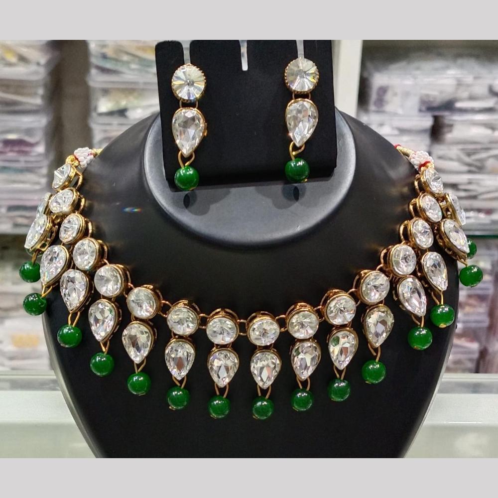 SNERA Gold Plated Crystal Stone And Beads Necklace Set