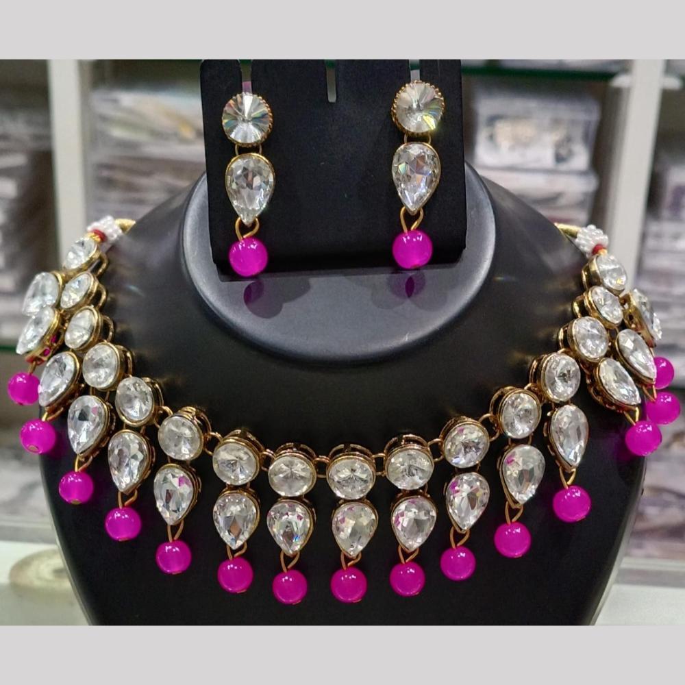 SNERA Gold Plated Crystal Stone And Beads Necklace Set