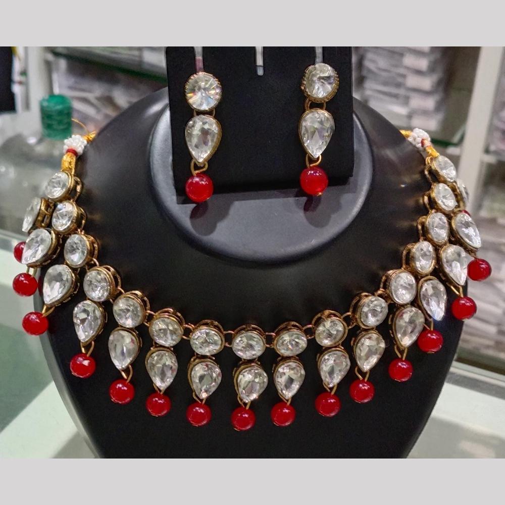 SNERA Gold Plated Crystal Stone And Beads Necklace Set