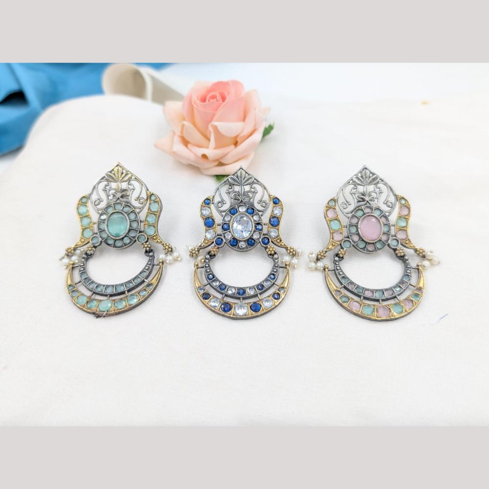 SNERA 2 Tone Plated Pota Stone And Pearls Dangler Earrings