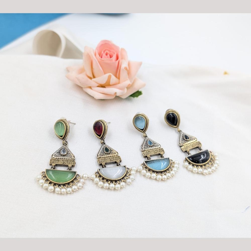 SNERA 2 Tone Plated Pota Stone And Pearls Dangler Earrings