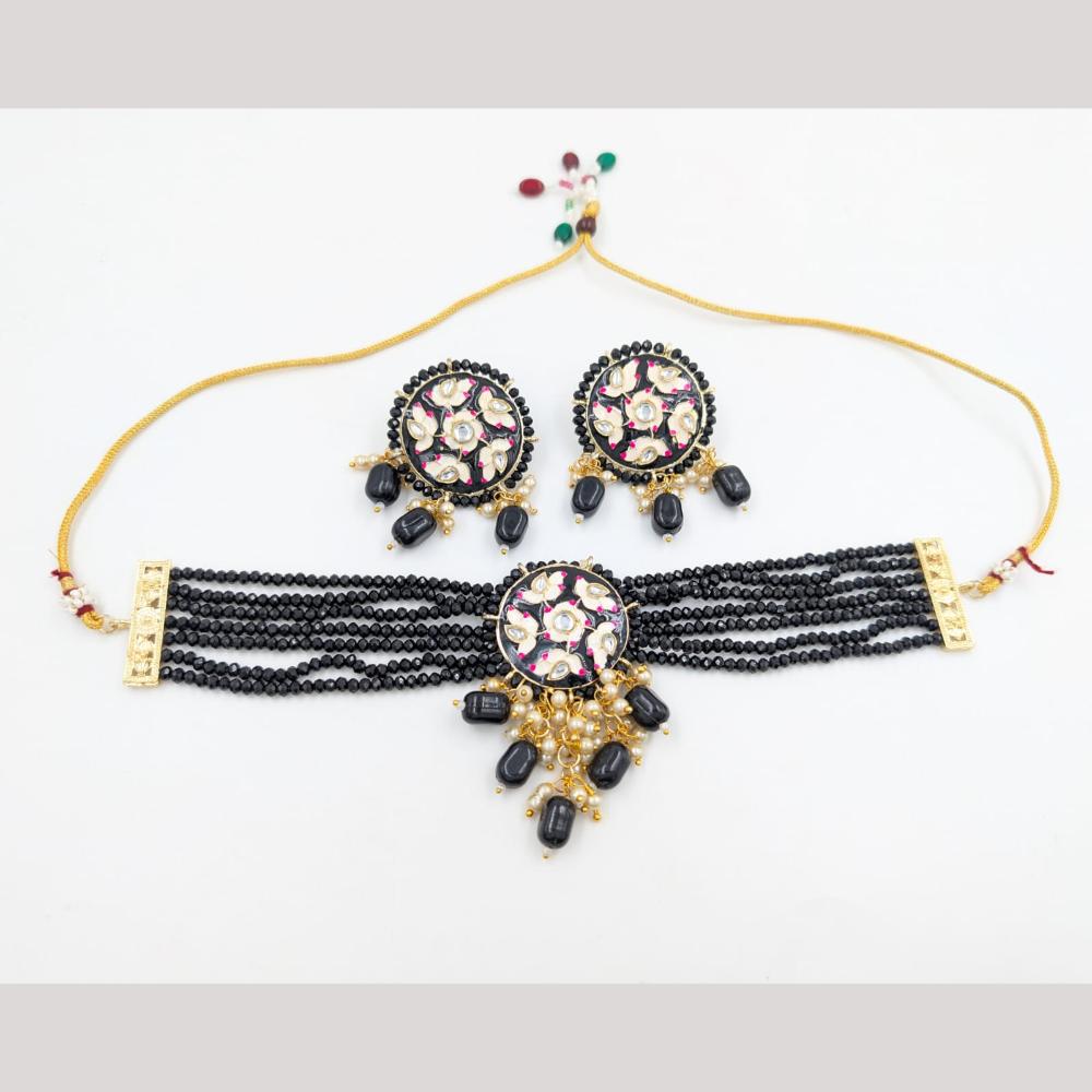SNERA Gold Plated Kundan Stone And Beads Meenakari Choker Necklace Set