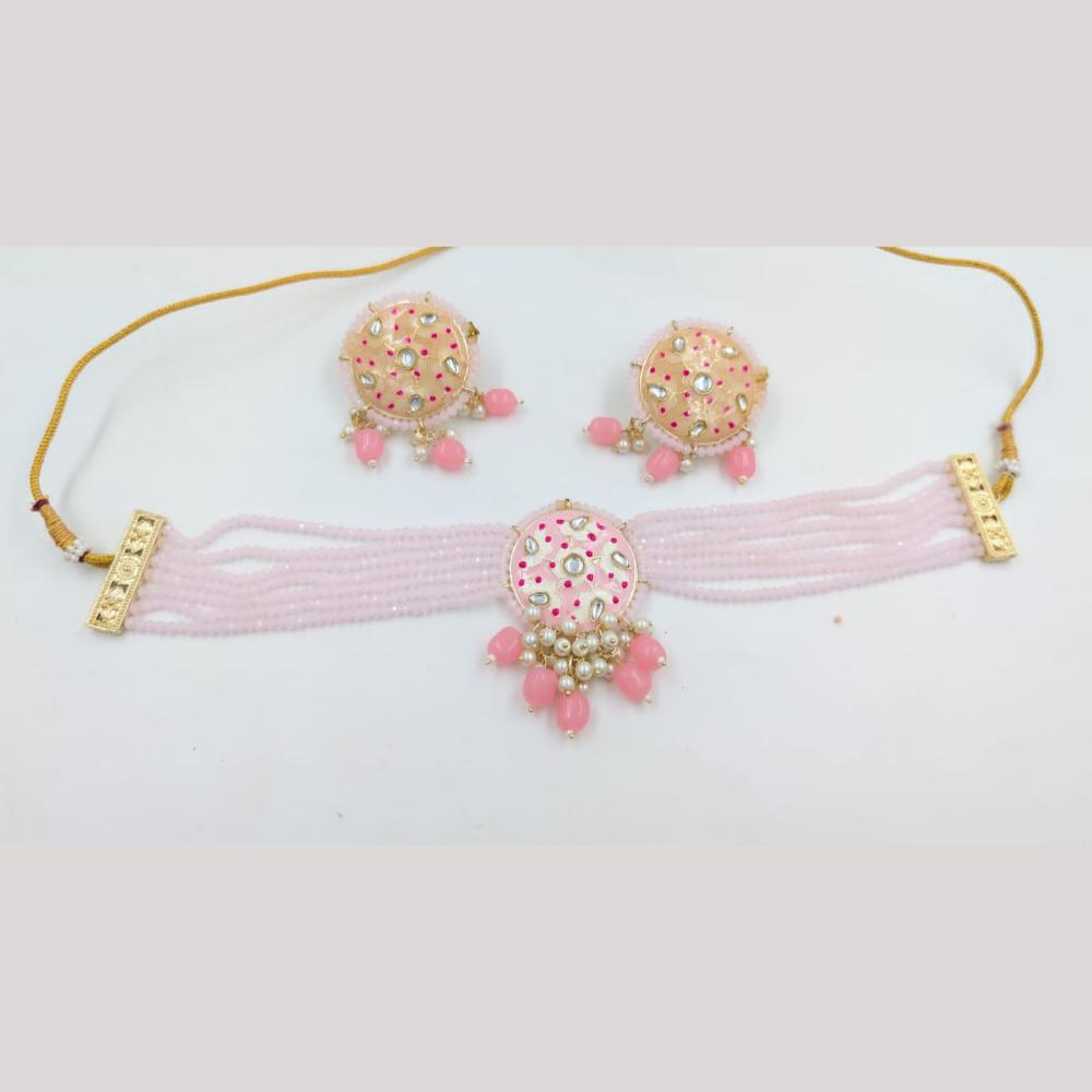 SNERA Gold Plated Kundan Stone And Beads Meenakari Choker Necklace Set