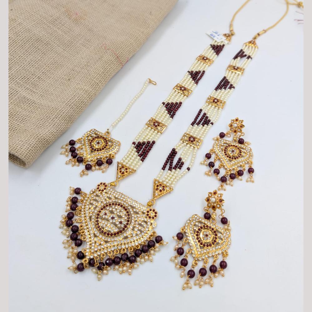 SNERA Gold Plated Austrain Stone And Pearls Necklace Set