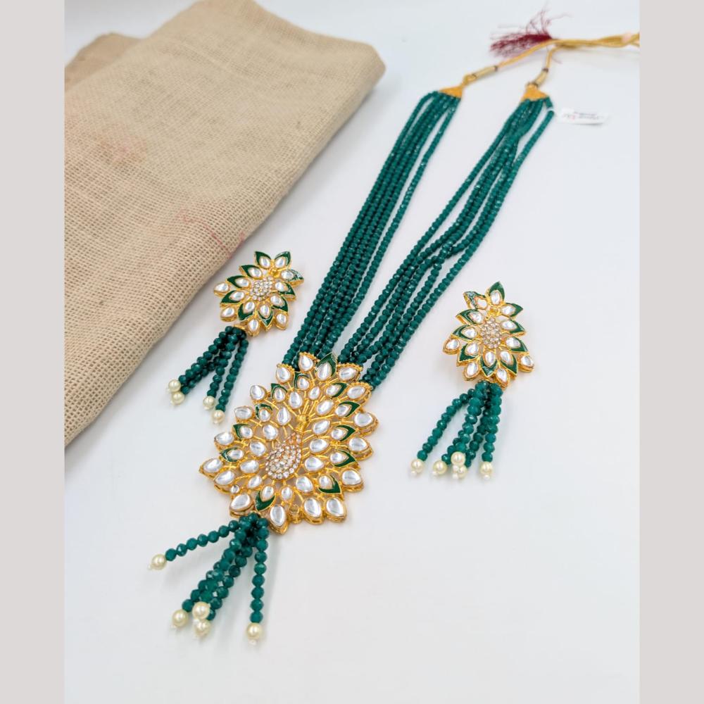 SNERA Gold Plated Kundan Stone And Beads Necklace Set