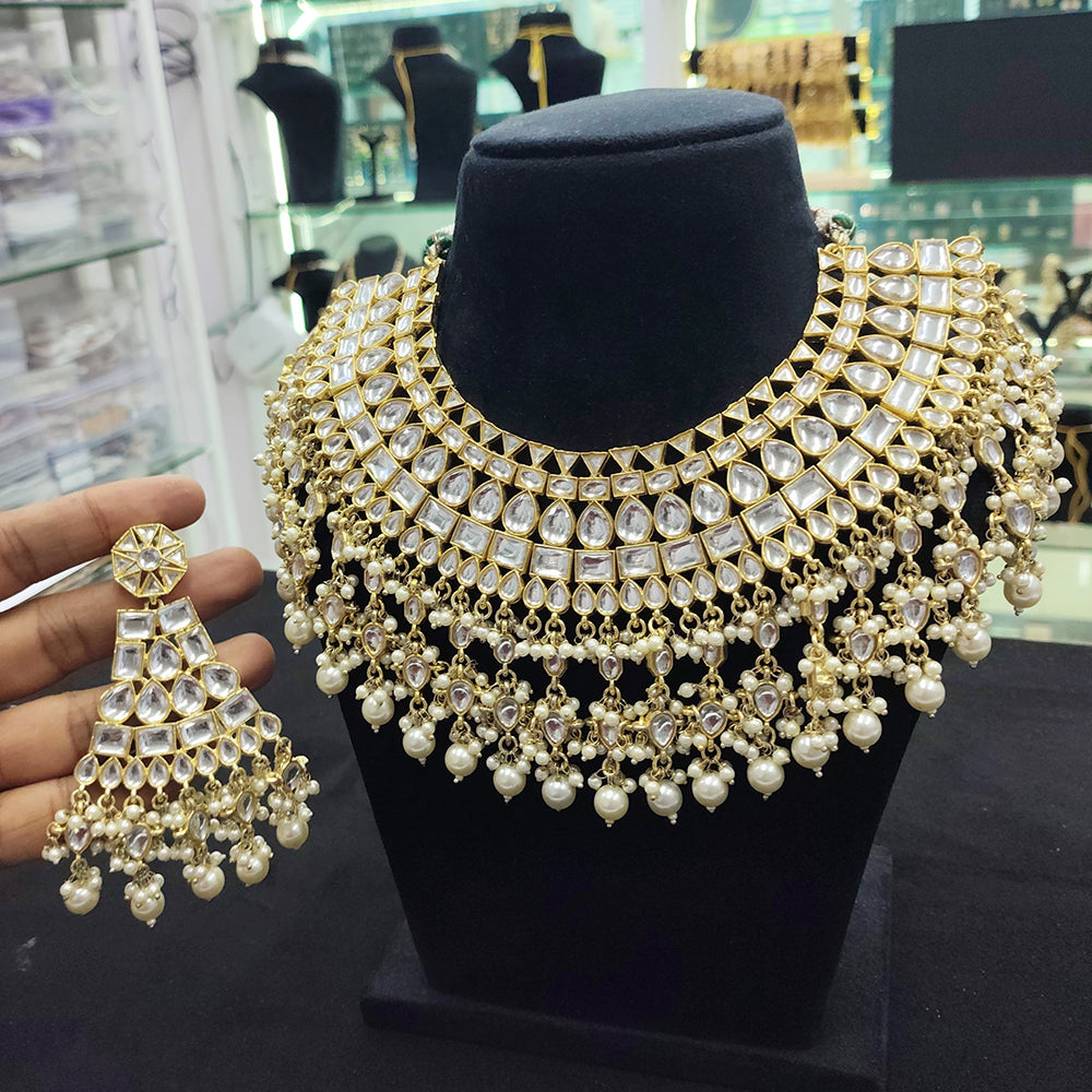SNERA Gold Plated Kundan And Beads Necklace Set