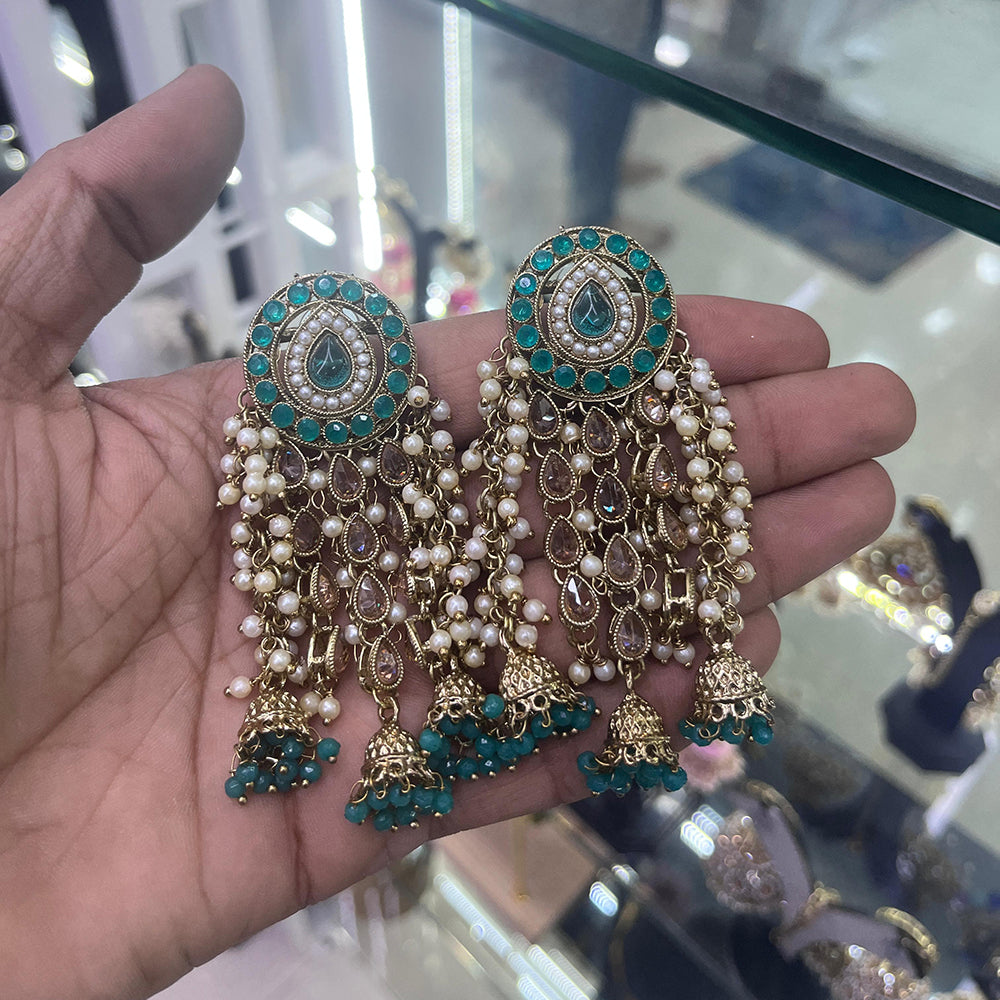 SNERA Gold Plated Crystal Stone Pearl And Beads Jhumki Earrings