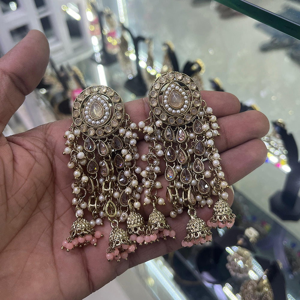 SNERA Gold Plated Crystal Stone Pearl And Beads Jhumki Earrings