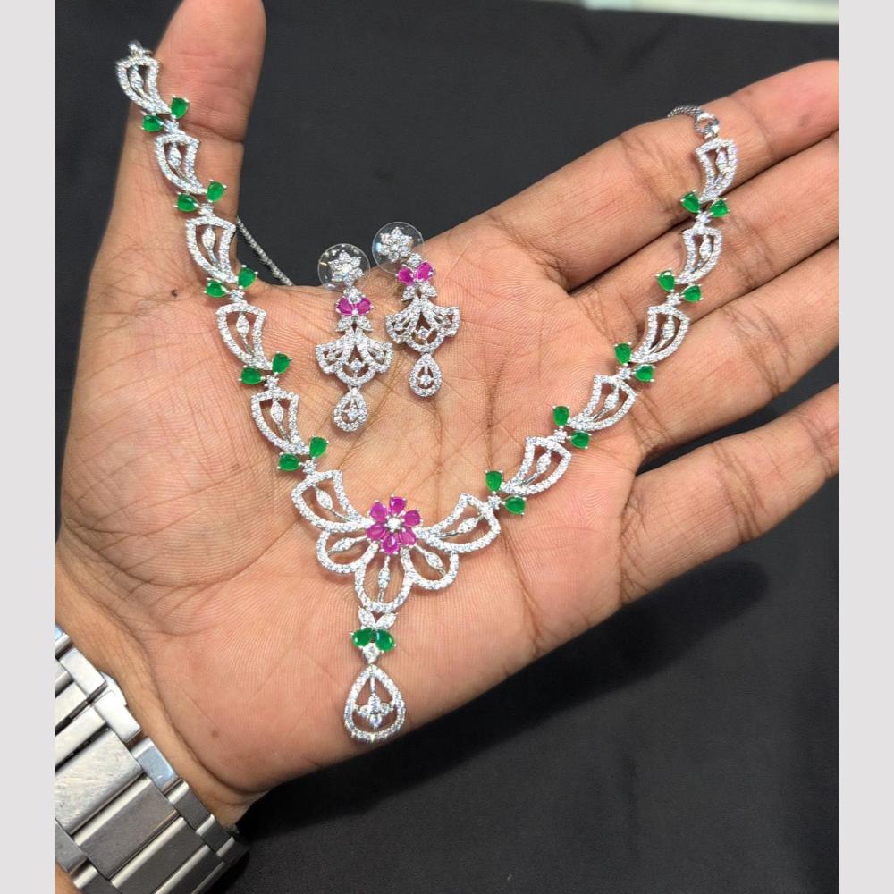 SNERA Silver Plated American Diamond Necklace Set