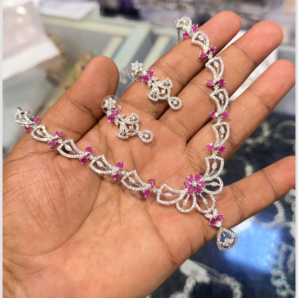 SNERA Silver Plated American Diamond Necklace Set