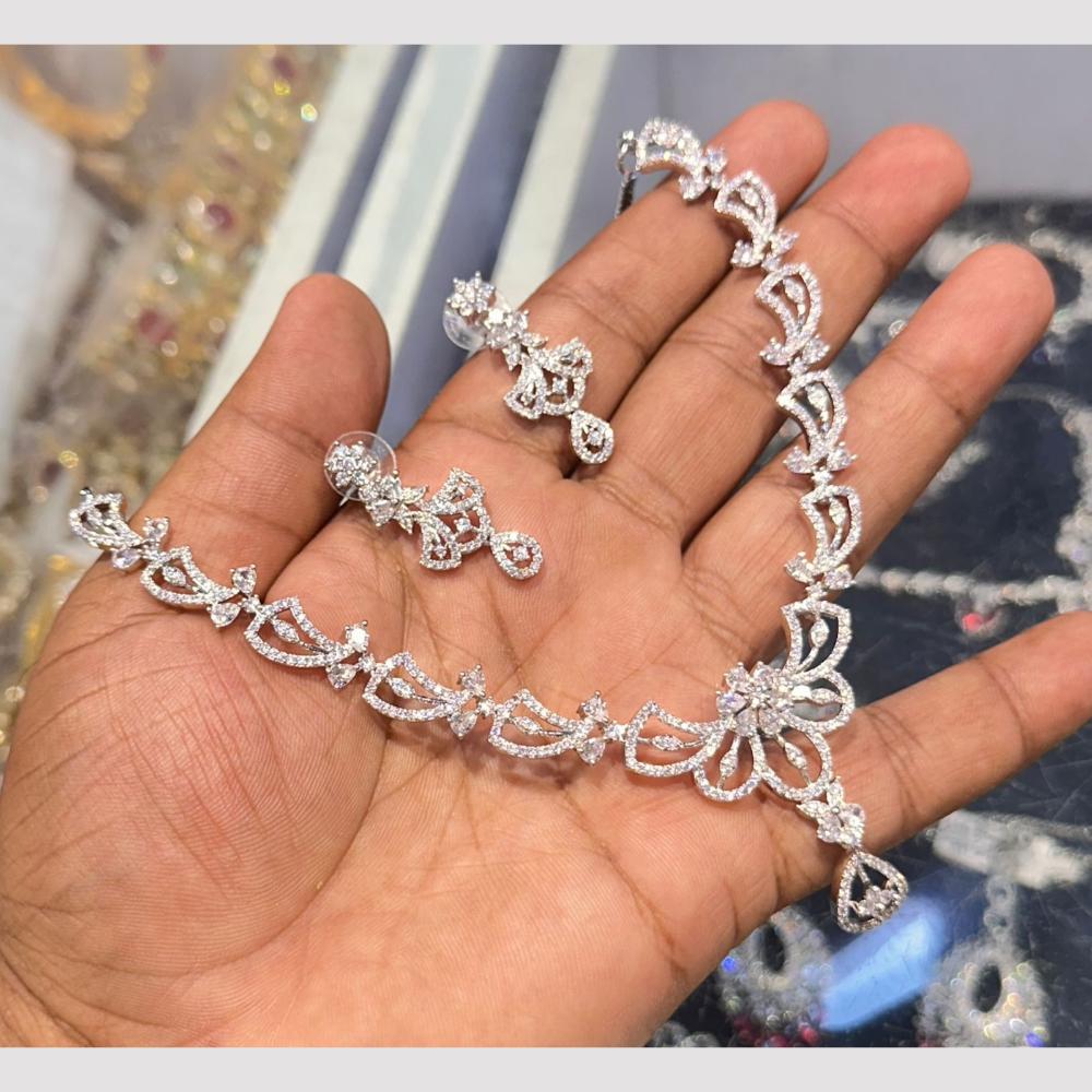 SNERA Silver Plated American Diamond Necklace Set