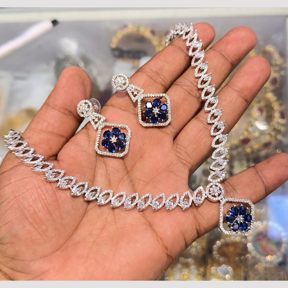 SNERA Silver Plated American Diamond Necklace Set