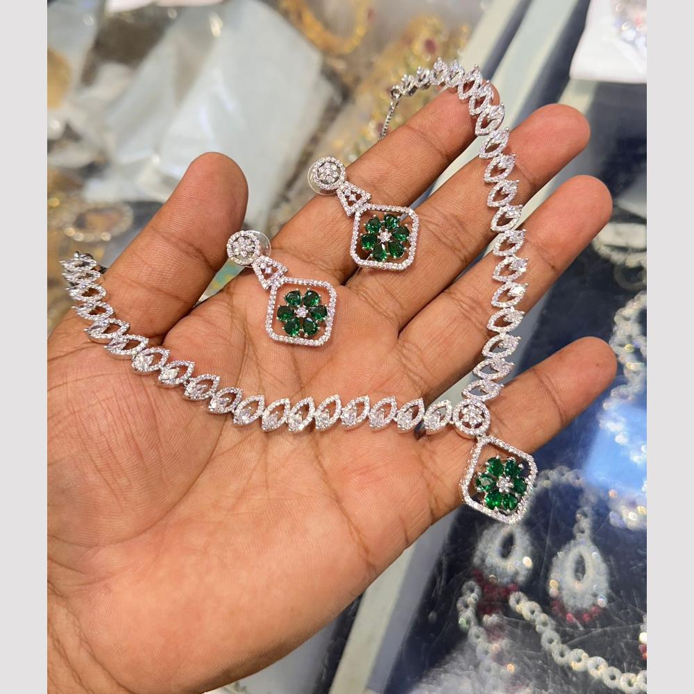 SNERA Silver Plated American Diamond Necklace Set