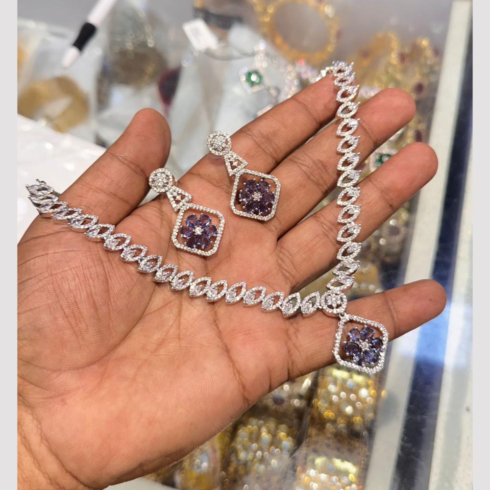 SNERA Silver Plated American Diamond Necklace Set