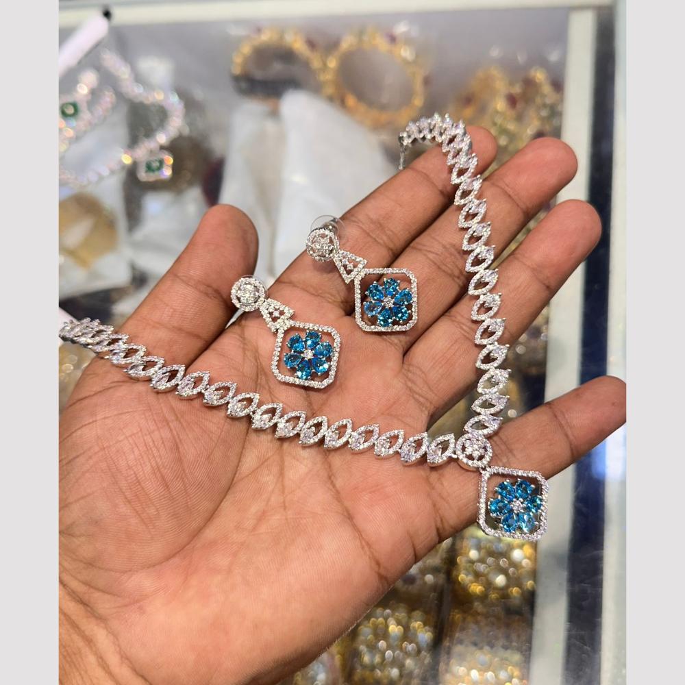 SNERA Silver Plated American Diamond Necklace Set
