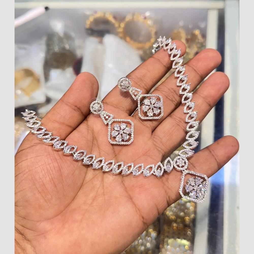 SNERA Silver Plated American Diamond Necklace Set
