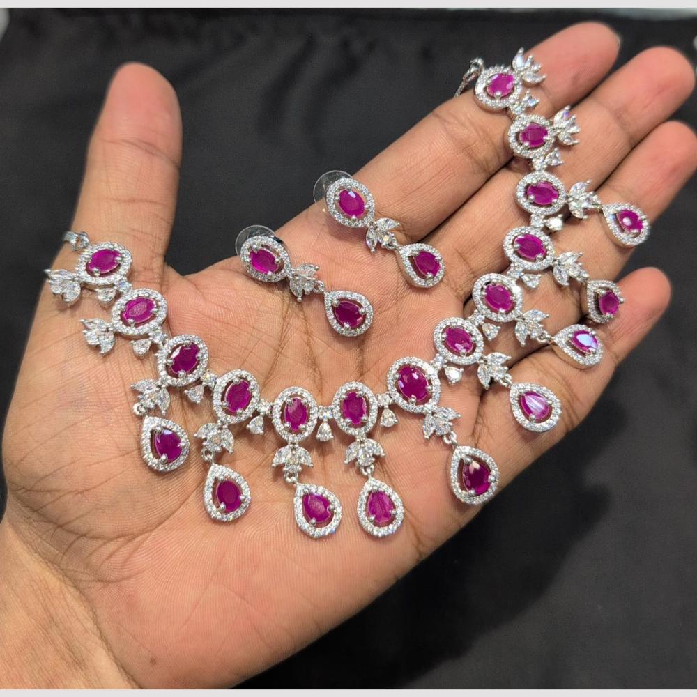 SNERA Silver Plated American Diamond Necklace Set