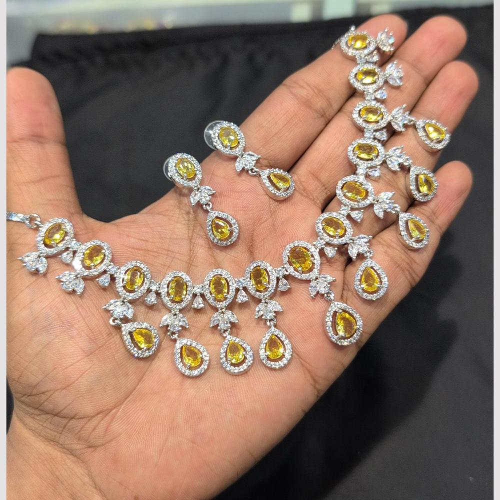 SNERA Silver Plated American Diamond Necklace Set