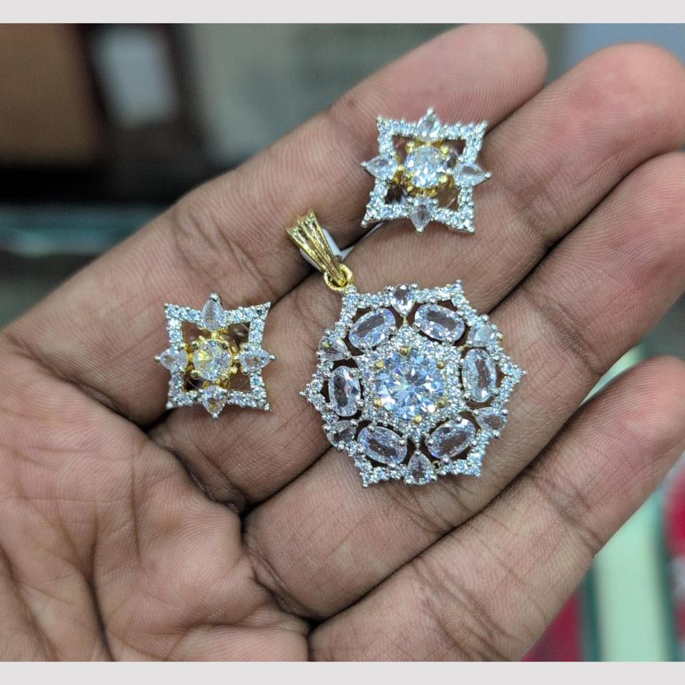 SNERA Gold Plated American Diamond Pendant Set (Without Chain)