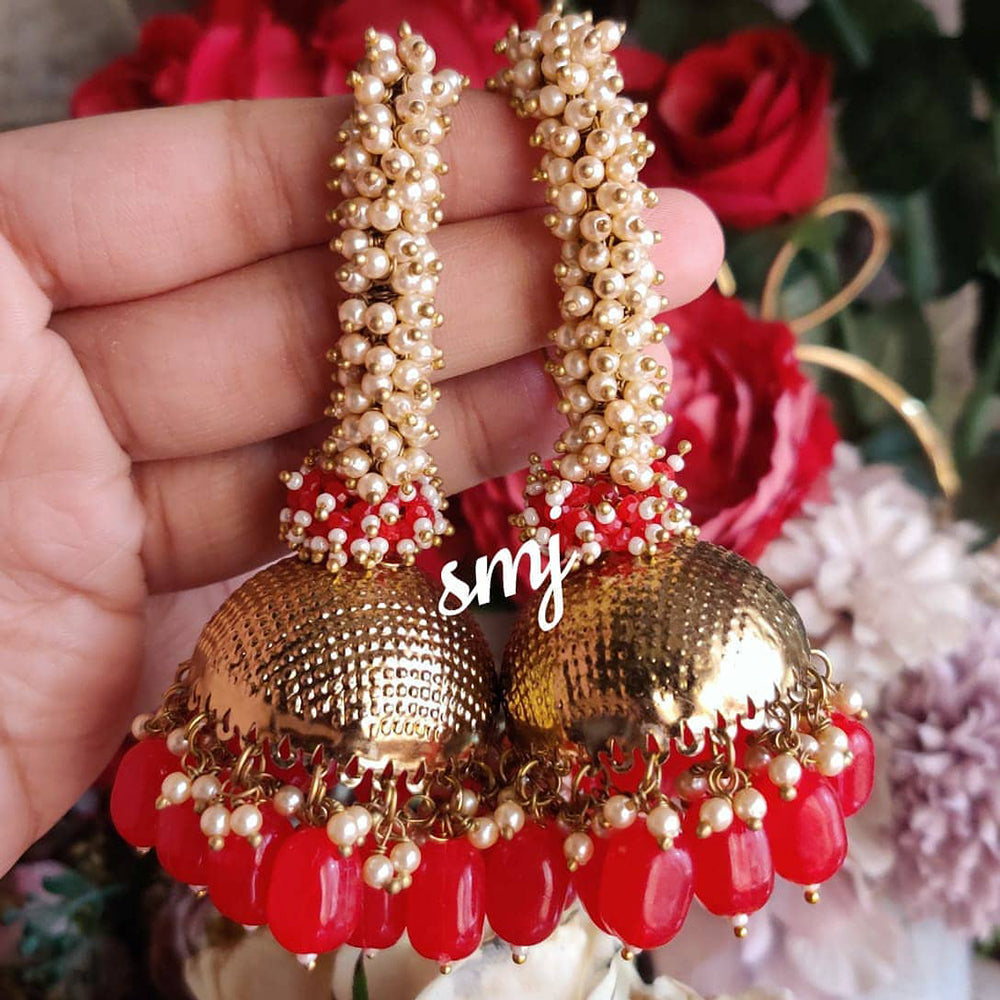 SNERA Gold Plated Beads And Pearls Jhumki Earrings