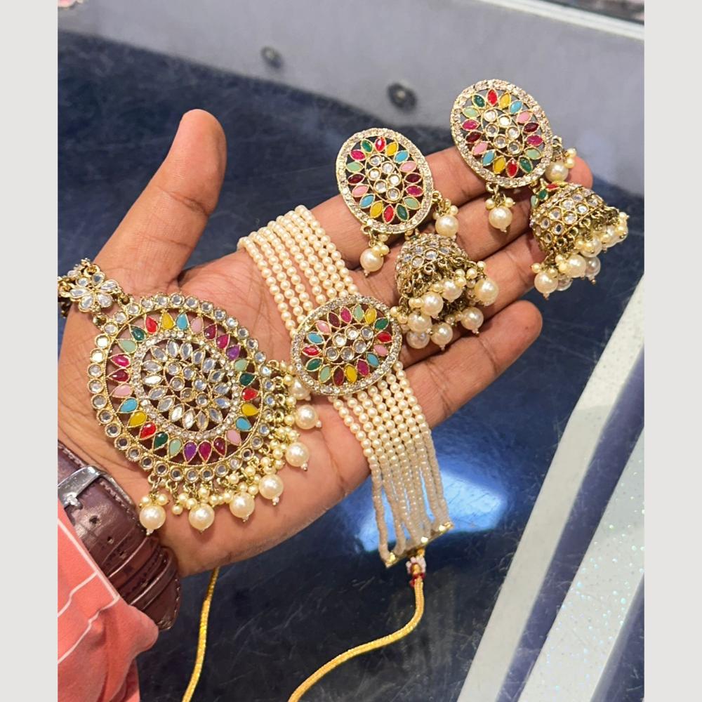 SNERA Glamour Layers Kundan And Pearl Choker Necklace Set