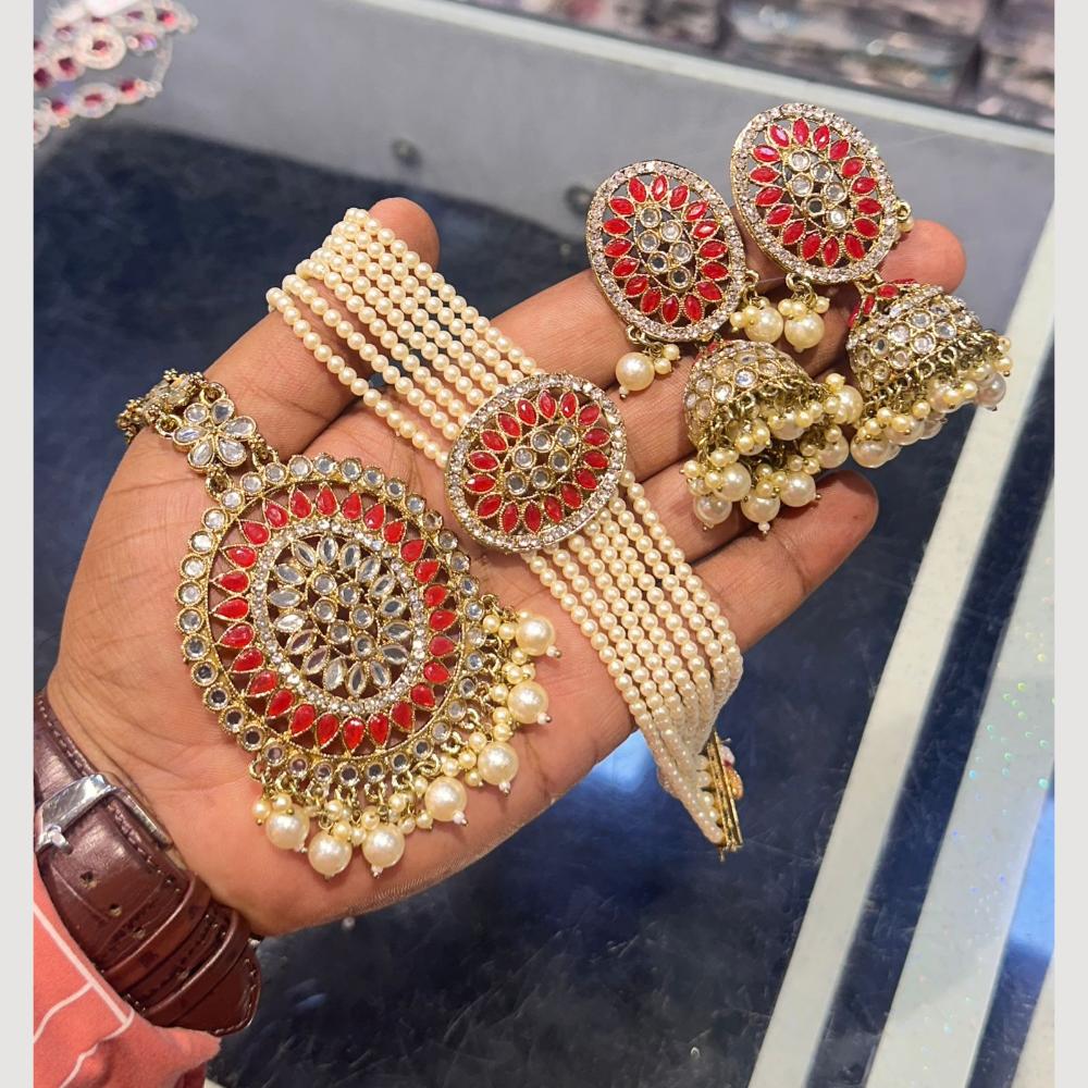 SNERA Glamour Layers Kundan And Pearl Choker Necklace Set