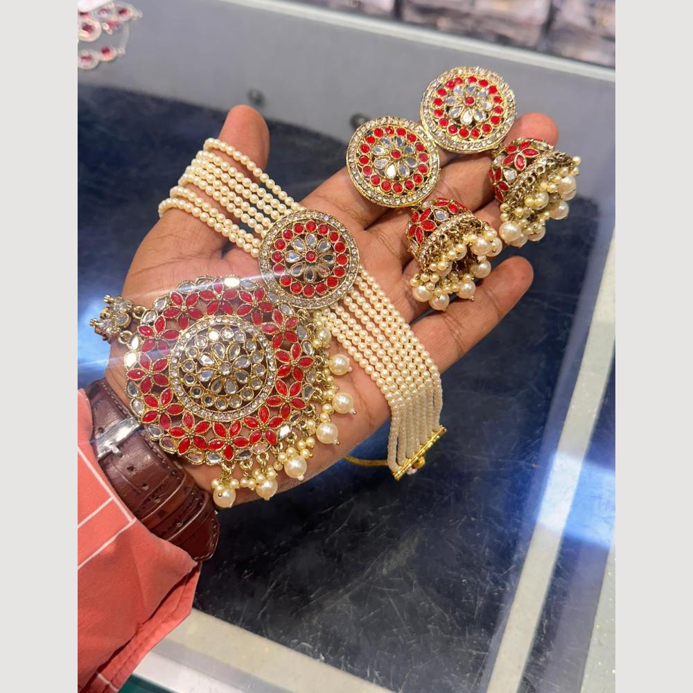 SNERA Glamour Layers Kundan And Pearl Choker Necklace Set